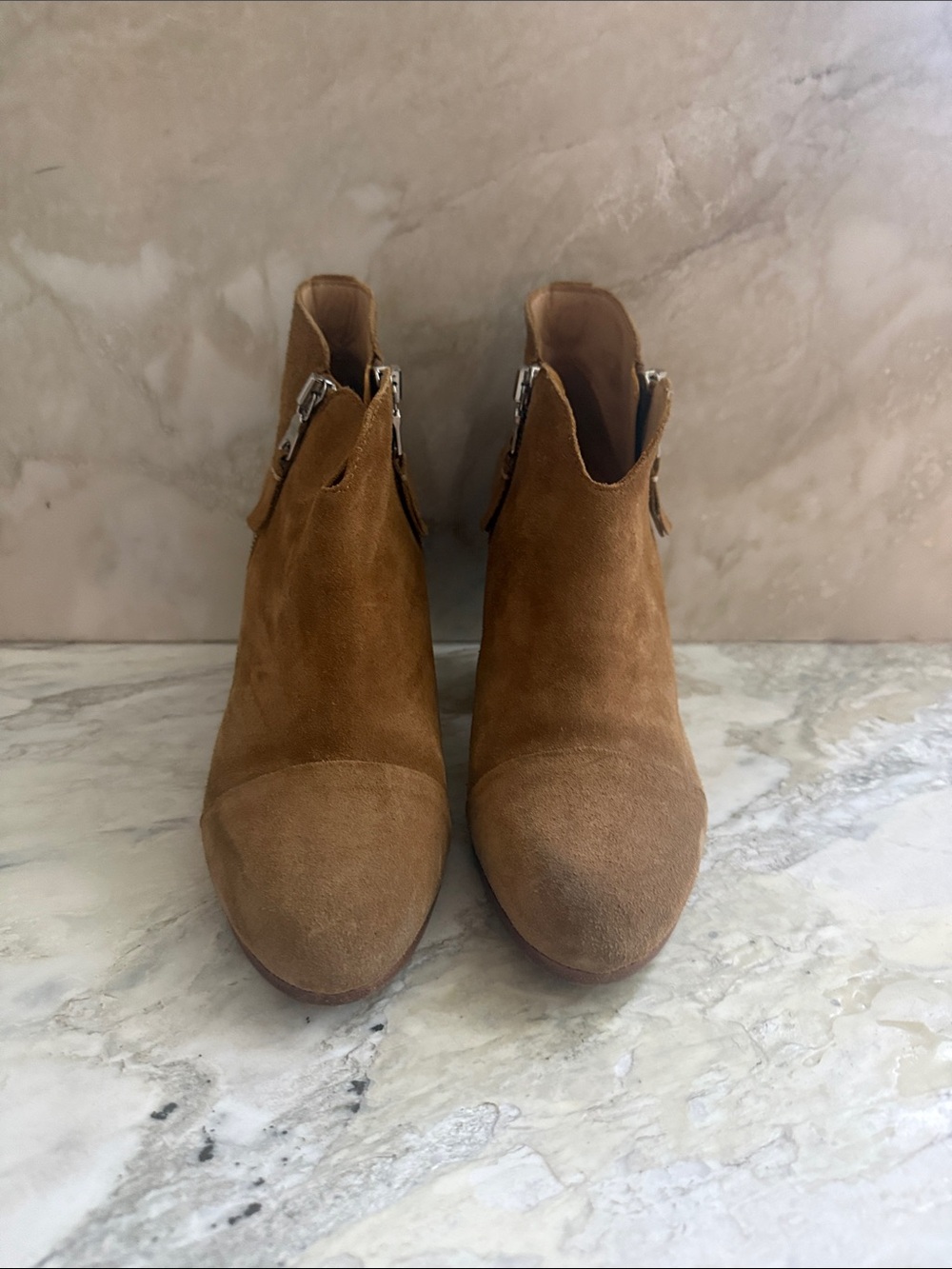 rag & bone Tan Suede Ankle Booties with Side Zipper